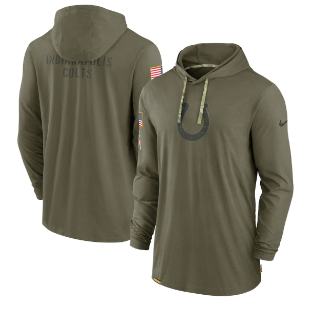 Men's Indianapolis Colts 2022 Olive Salute to Service Tonal Pullover Hoodie Men's Indianapolis Colts 2022 Olive Salute to Service Tonal Pullover Hoodie